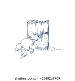 Spa soap handmade hand drawn Isolated vector illustration. Sketch template for card design, packaging, cosmetics, medicine, treating, aromatherapy, package design healthcare decor. Engraving style
