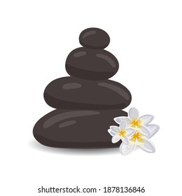 SPA, terapia de piedra, cosmetología y masajes. Piedras de masaje en un fondo blanco. Ilustración de vectores aislada