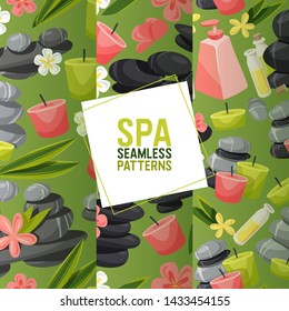 Spa stone vector seamless pattern zen stony therapy for beauty health and relaxation illustration backdrop set of natural stoning treatment background banner.
