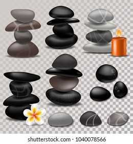 Spa stone vector zen stony therapy for beauty health and relaxation illustration of natural stoning treatment set isolated on transparent background
