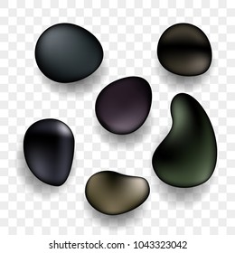 SPA Stones 3D Isolated Realistic Icons On Transparent Background. Zen Relaxation And Massage Black Stone Pebbles Templates For SPA Massage Salon Or Jewelry Decoration Design