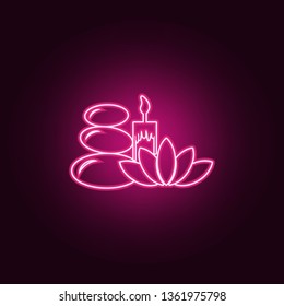 Spa stones and a candle icon. Elements of SPA in neon style icons. Simple icon for websites, web design, mobile app, info graphics