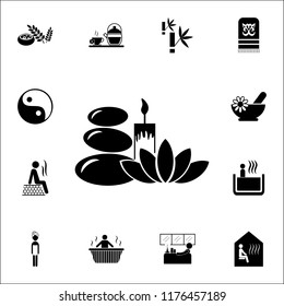 Spa stones and a candle icon. SPA icons universal set for web and mobile