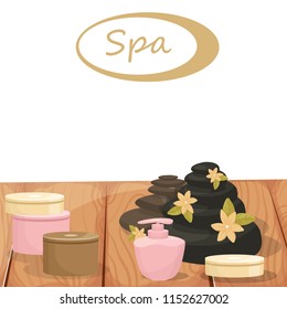 spa stones, creams, flowers, vector