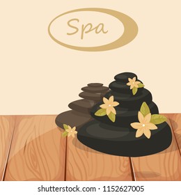 spa stones, creams, flowers, vector