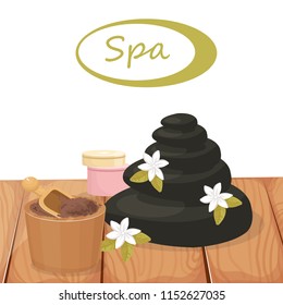 spa stones, creams, flowers, vector