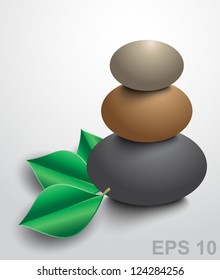 Spa stones with green leaves. Vector illustration