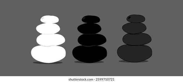 Spa stones icon vector illustration, Zen, meditation, relaxing or tranquility concept, Balance stone pyramid collection isolated, Relax smooth hot stones, Wellness concept, Massage and spa symbols.
