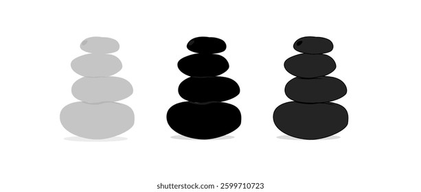Spa stones icon vector illustration, Zen, meditation, relaxing or tranquility concept, Balance stone pyramid collection isolated, Relax smooth hot stones, Wellness concept, Massage and spa symbols.
