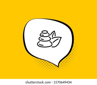 Spa stones line icon. Comic speech bubble. Bath resort sign. Hotel service symbol. Yellow background with chat bubble. Spa stones icon. Colorful banner. Vector