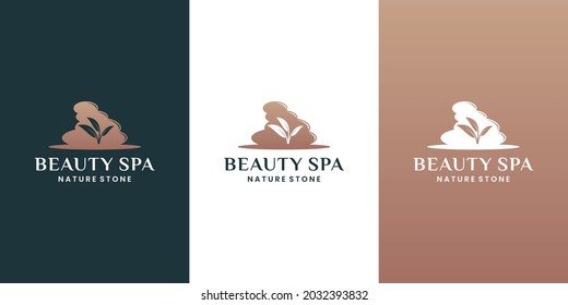 spa stones logo design vector with leaf lotus