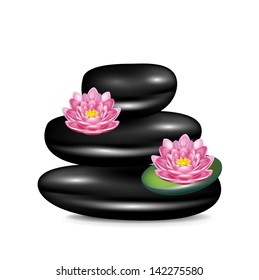 spa stones with lotus flower isolated on white
