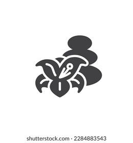 SPA stones with plumeria flowers vector icon. filled flat sign for mobile concept and web design. Zen stone and flower glyph icon. Symbol, logo illustration. Vector graphics