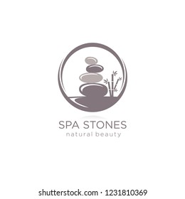 SPA Stones - Template Logo For Spa Lounge, Beauty Salon, Massage Area, Yoga Center, Natural Cosmetics Etc.. The Balancing Cairn - A Symbol Of Harmony, Tranquility And Relaxation.