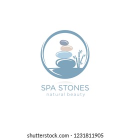 SPA Stones - Template Logo For Spa Lounge, Beauty Salon, Massage Area, Yoga Center, Natural Cosmetics Etc.. The Balancing Cairn - A Symbol Of Harmony, Tranquility And Relaxation.