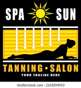 Spa, Sun, Solarium und Relax Logo. Gerbensalon für Frauen. Vektorgrafik