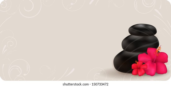 Spa swirl background with stones and hibiscus