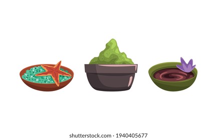 Spa Symbols Set, Skincare, Beauty Procedure, Body Wellness Cartoon Vector Illustration
