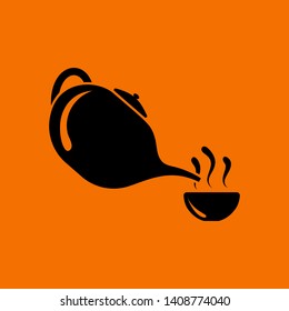 Té De SPA Con Icono De La Copa. Negro sobre fondo naranja. Ilustración vectorial.