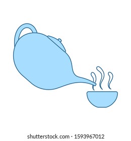 SPA Tea Pot With Cup Icon. Thin Line With Blue Fill Design. Vector Illustration.