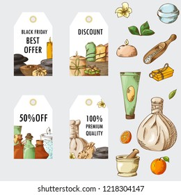 Spa template in sketch style. Hand drawn elements for your design. Vector illustration.