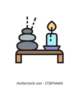 Spa, Thai hot stone with candle flat color line icon.