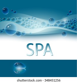 Spa theme vector illustration with blue drops  on water blue background.