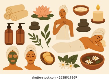 Spa themed icons and women beauty collection
