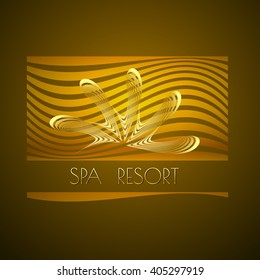 Spa themed vector illustration, design using golden line curve . Logo, symbol, icon  on brown background.