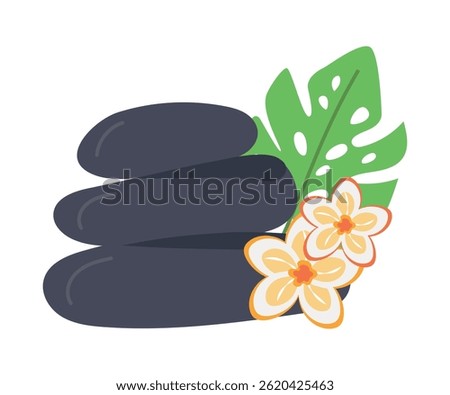 Spa therapy. Composition with massage stones, candles, lavender plant In fashionable modern style in pastel tones. Beauty spa treatment and relax concept for wellness, thai massage, meditation center.
