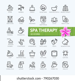 SPA therapy massage cosmetics elements - minimal thin line web icon set. Outline icons collection. Simple vector illustration.