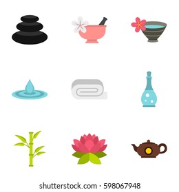 Spa therapy, massage, cosmetics icons set. Flat illustration of 9 spa therapy, massage, cosmetics vector icons for web