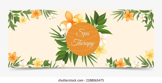 plantilla de banner de doble tono de terapia de spa. Diseñar una cubierta horizontal con flores exóticas, hojas de bambú después de los medios sociales. Terapia de Spa, salud, natural, relajación, cobertura de belleza ilustración vectorial