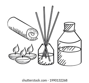 spa towel oil candles icons