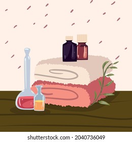 spa towels and bottles icons