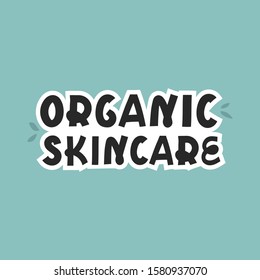 Spa treatment concept. Organic skincare text on blue background. Natural cosmetic lettering for using in banner, poster, greeting card. Vector
