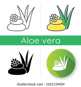 Spa treatment icon. Cosmetology and dermatology. Organic plant based therapy. Relaxation and wellbeing. Professional vegan skincare. Linear black and RGB color styles. Isolated vector illustrations