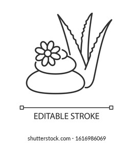 Spa treatment pixel perfect linear icon. Cosmetology and dermatology. Organic plant based therapy. Thin line customizable illustration. Contour symbol. Vector isolated outline drawing. Editable stroke