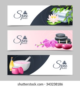 Spa treatment and well being horizontal banner set isolated vector illustration