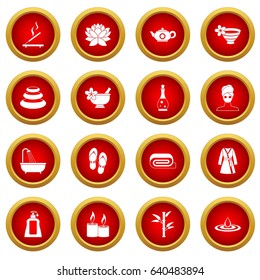 Spa treatments icon red circle set isolated on white background