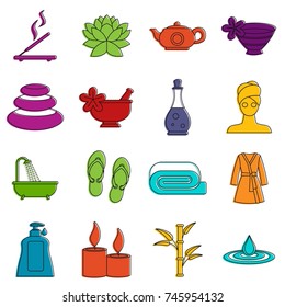Spa treatments icons set. Doodle illustration of vector icons isolated on white background for any web design