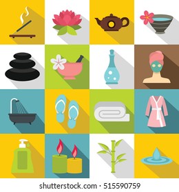 Spa treatments icons set. Flat illustration of 16 spa treatments vector icons for web