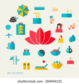 Spa vacation flat icons set, vector illustration. 