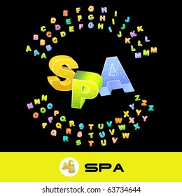 SPA. Vector 3d illustration with colored alphabet.