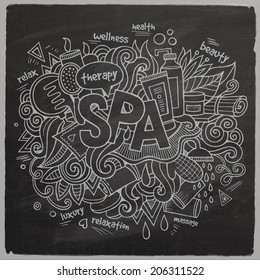 Spa Vector hand lettering and doodles elements chalkboard background