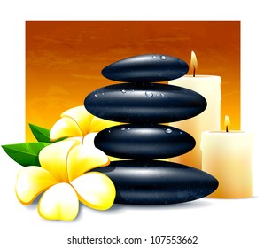 Spa vector illustration with zen stones and flowers.