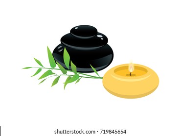 Spa vector images. Candle and lava stones on a white background