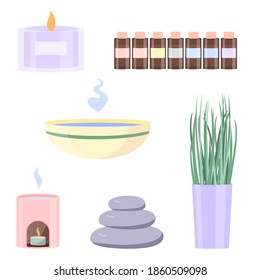 Spa vector set. Essential Oil. Aromatherapy. Vector illustrations. Icon White background