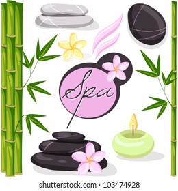 Spa vector set with flowers, bamboo, stones, candles. Can be used for advertisement salon, brochures, print design