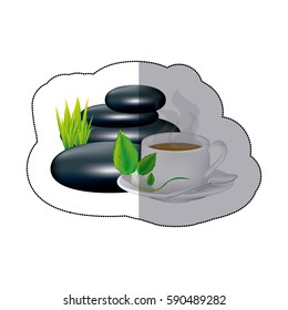 spa volcanic rocks with leaves and coffee cup, vector illustraction design